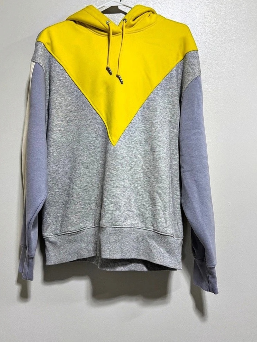 Esprit Colorblock Fleece Pullover Hoodie Gray & Yellow Size Medium